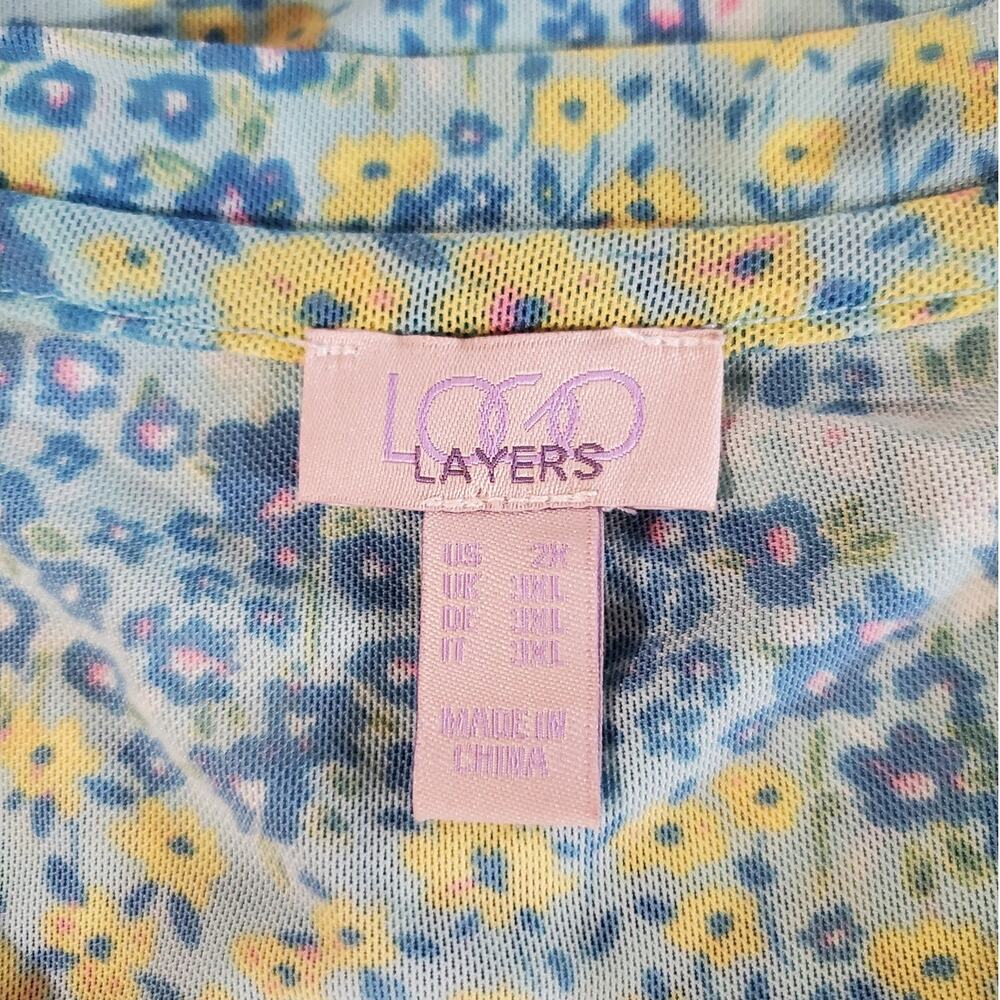 Logo Layers Floral Lightweight Mesh Long Sleeve Top Size 2X Summer Casual Blue - Picture 7 of 11